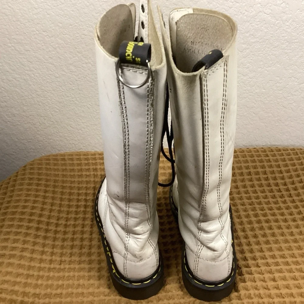 Vtg Dr Martens Knee Boots Women's Sz US 5 White 20 Eye Tall Leather England Made